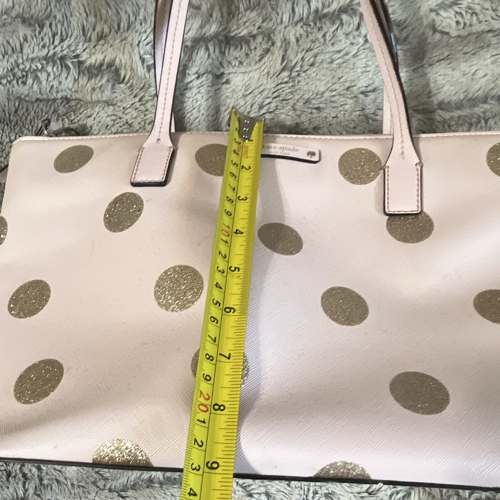 kate spade new york Pink/Gold Glitter Polka Dot Zip Top Tote Gold Pockets