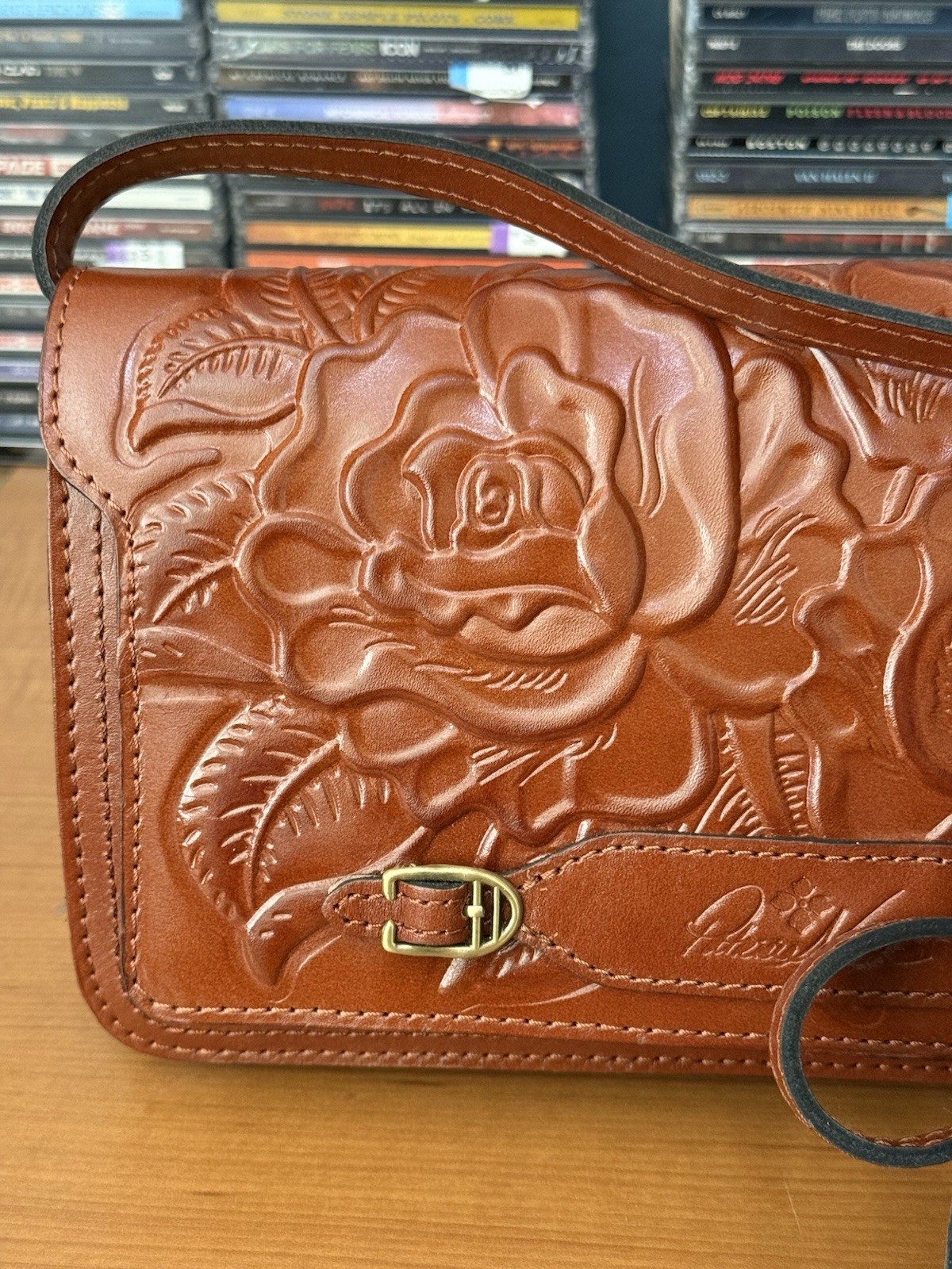Patricia Nash Crossbody Bag Rose Tooled Leather British Tan Illina NWT