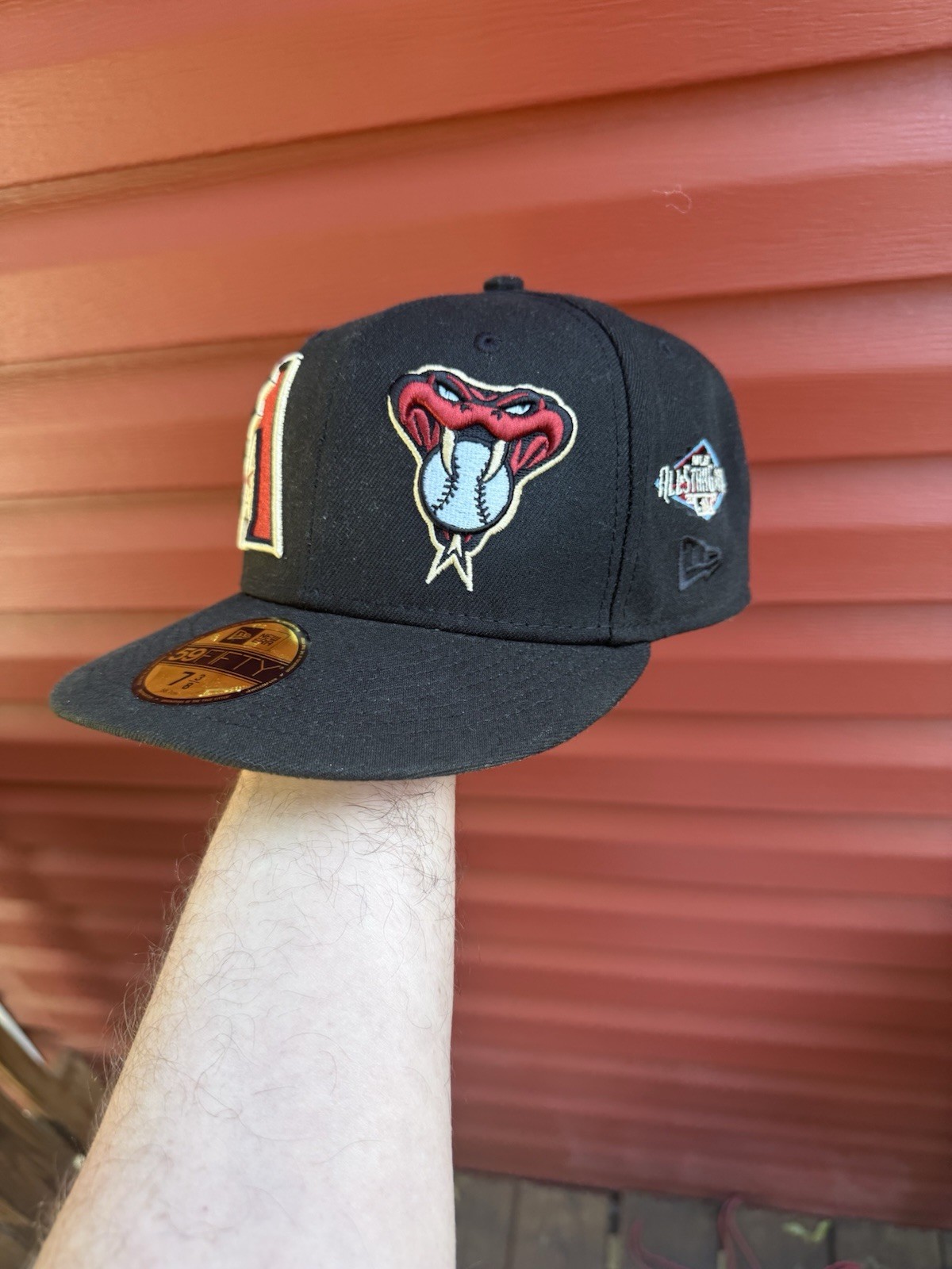 VTG New Era Arizona Diamondbacks 2001 WS Patch MLB Fitted Hat 59 Fifty Sz 7 3/8
