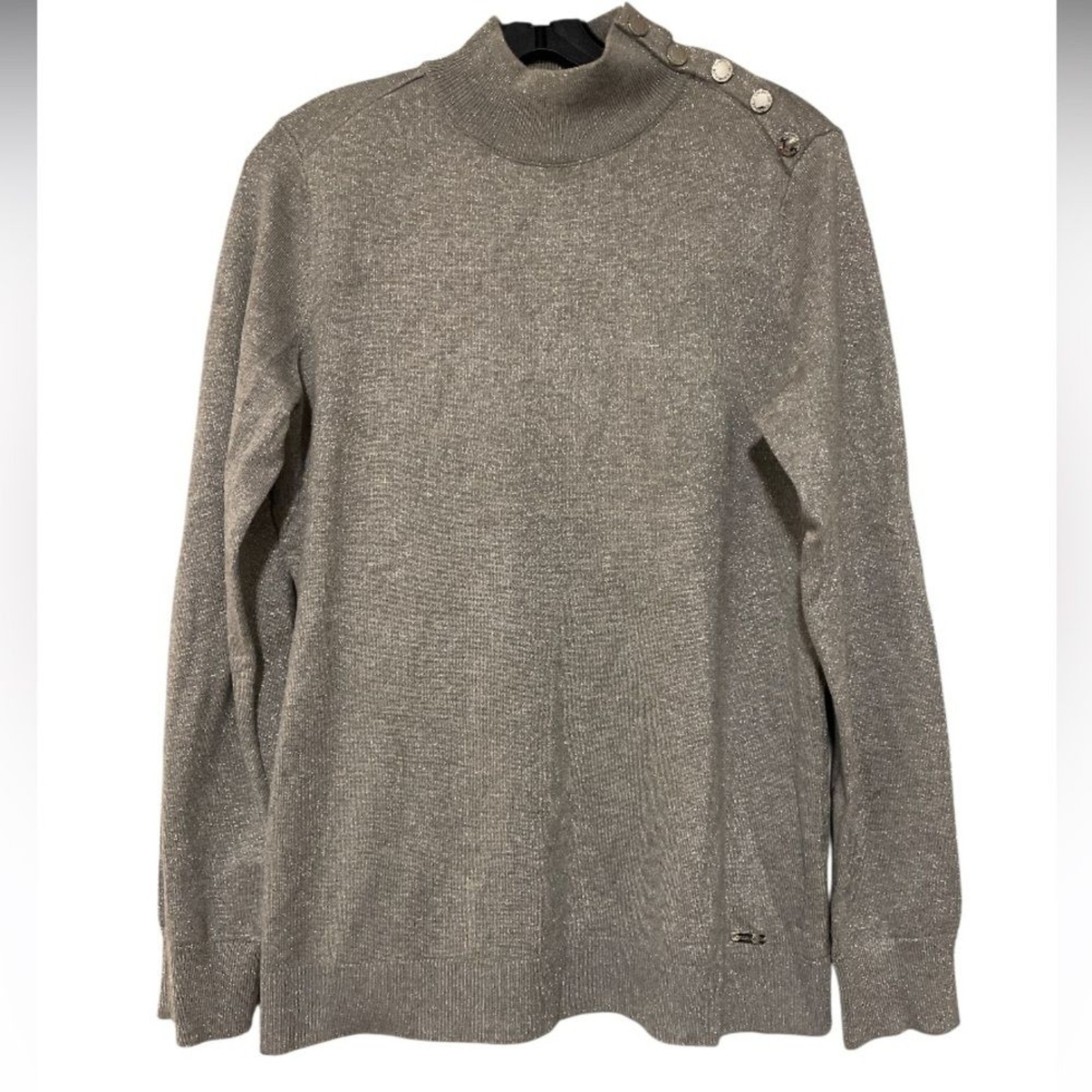 Calvin Klein Elegant Glitter Metallic Button-Accent Sweater – Size M