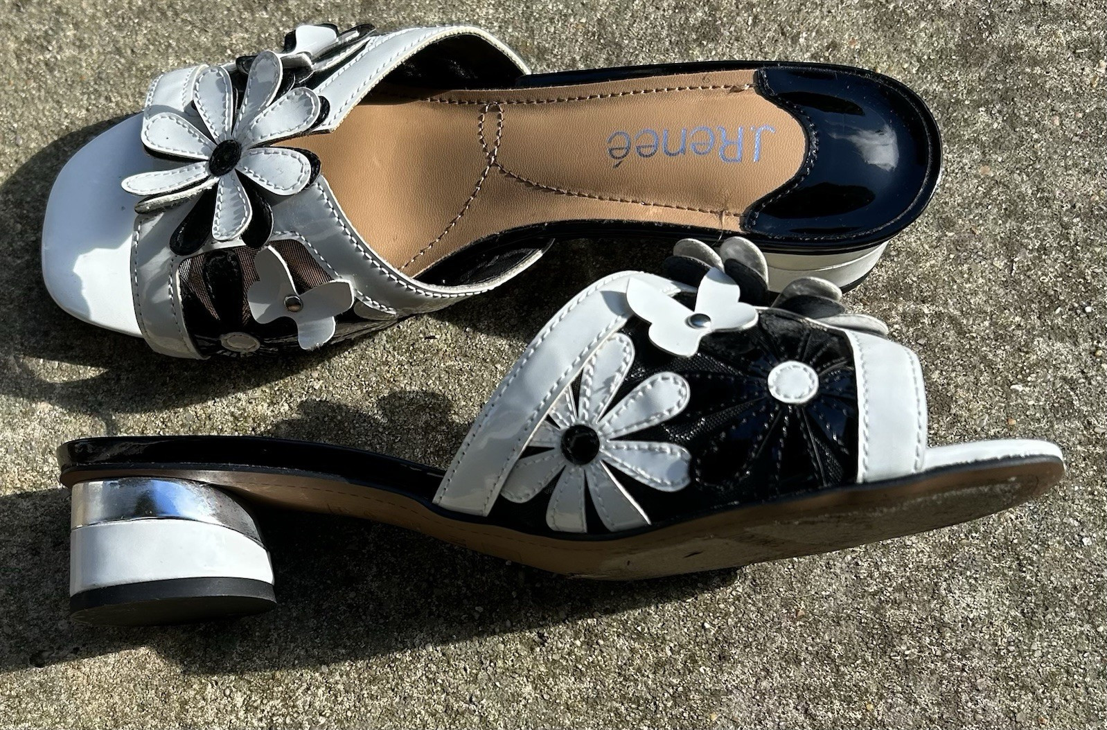 J.Reneé Womens Black/White Floral Patent Leather Slide Sandals Slip-On 7.5