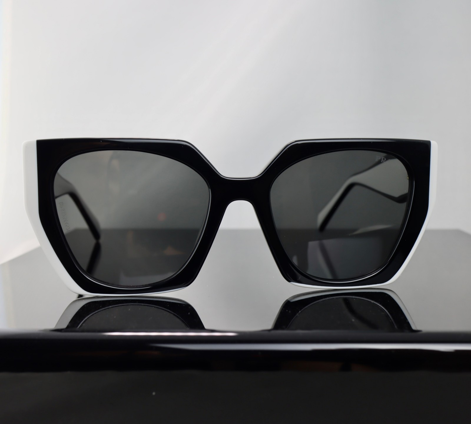Prada PR15WS Black and White/ Gray Lens Square Sunglasses 100% UV