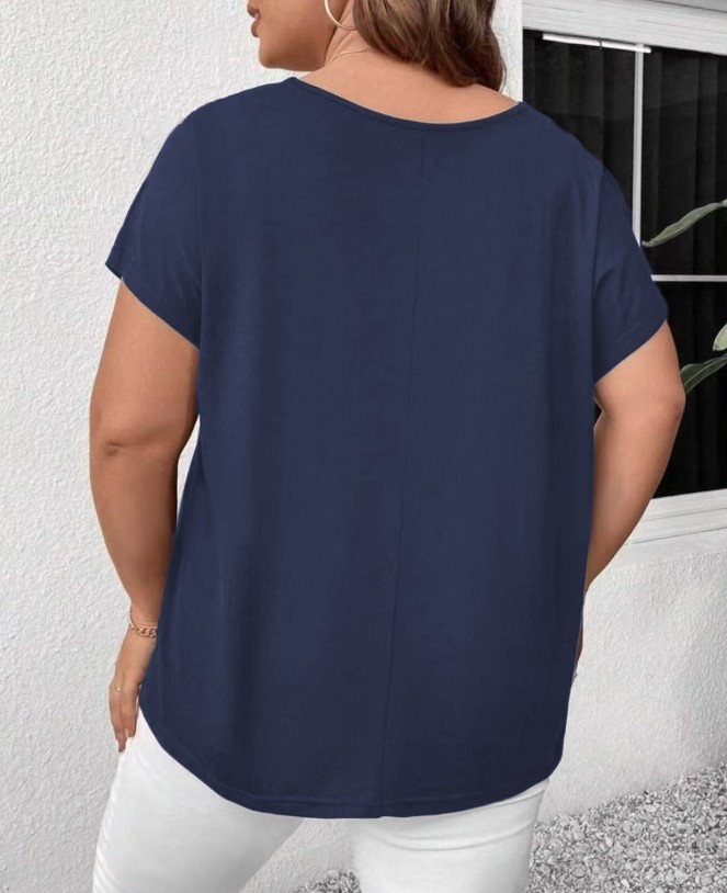 Plus Size V Neck Cutout Short Sleeve Tee Crisscross Casual Summer Top 0XL-5XL