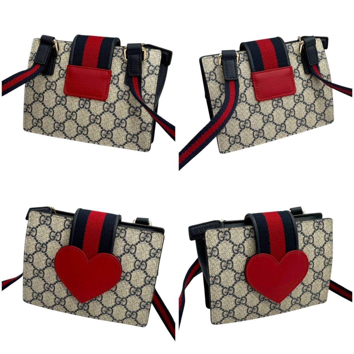GUCCI GG Supreme children’s heart shoulder bag red beige navy 793830 mini bag Sh