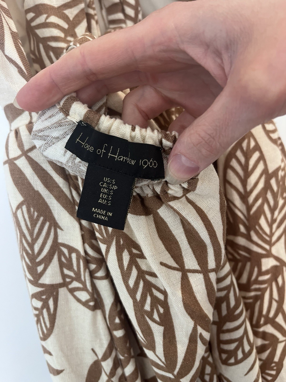 House of Harlow 1960 Linen Blend Tropical Leaf Print Plunge Open Back Dress
