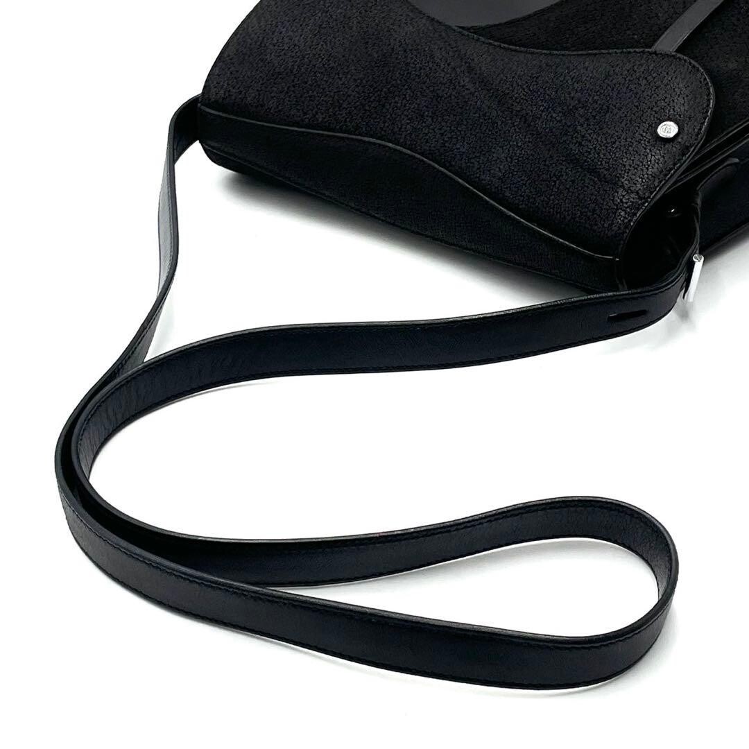 Gucci Vintage Interlocking GG Saddle Shoulder Bag Black Leather Suede Auth
