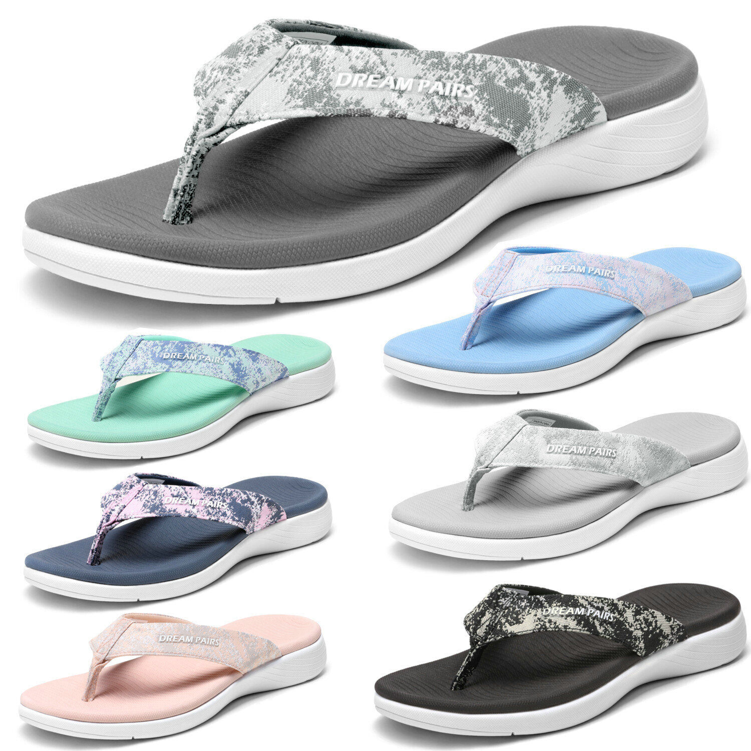 Womens Arch Support Flip Flops Soft Cushion Thong Beach Sandals