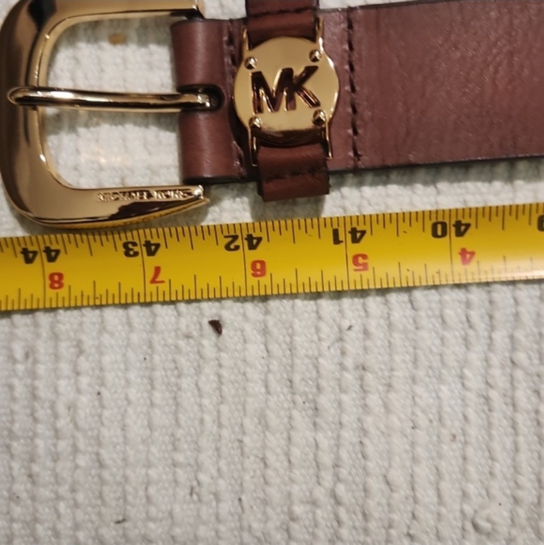 Michael Kors Brown Leather MK Goldtone Logo Belt Buckle Sz40″