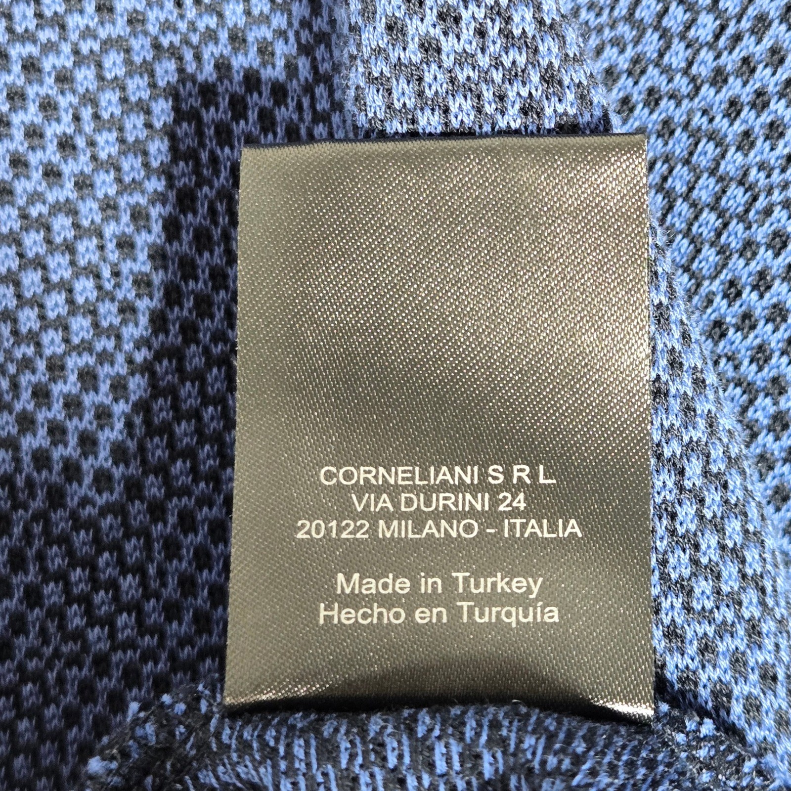 Corneliani Quarter Zip Polo Mens 52 Large Navy Cotton Jacquard Pullover Italy