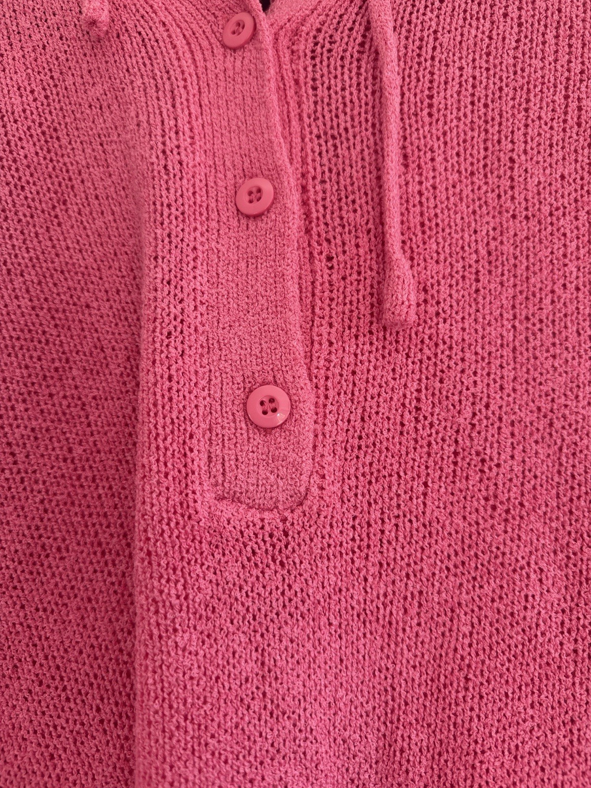 Mia & Tess Pink Open Knit Hooded Pullover Sweater Button Drawstring L