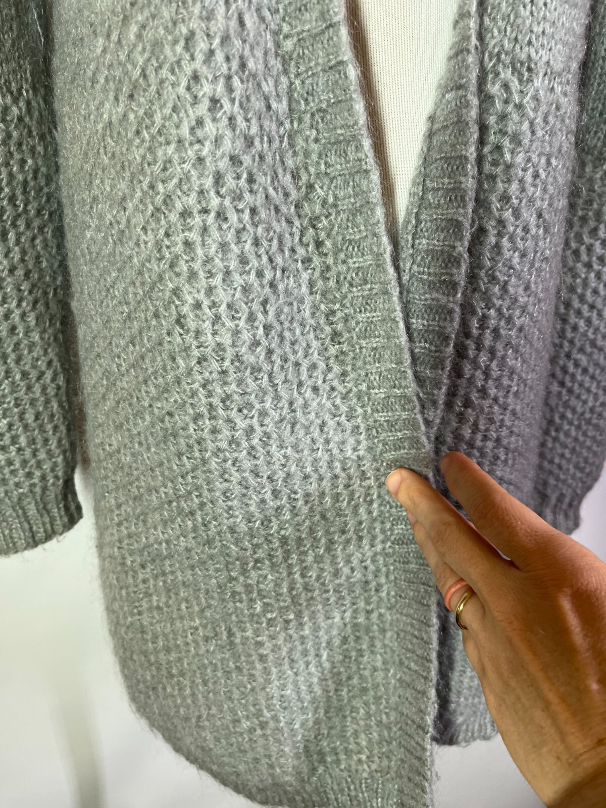Sundance Size PM Fuzzy Grey Cardigan Sweater Open-Front Mixed Knits