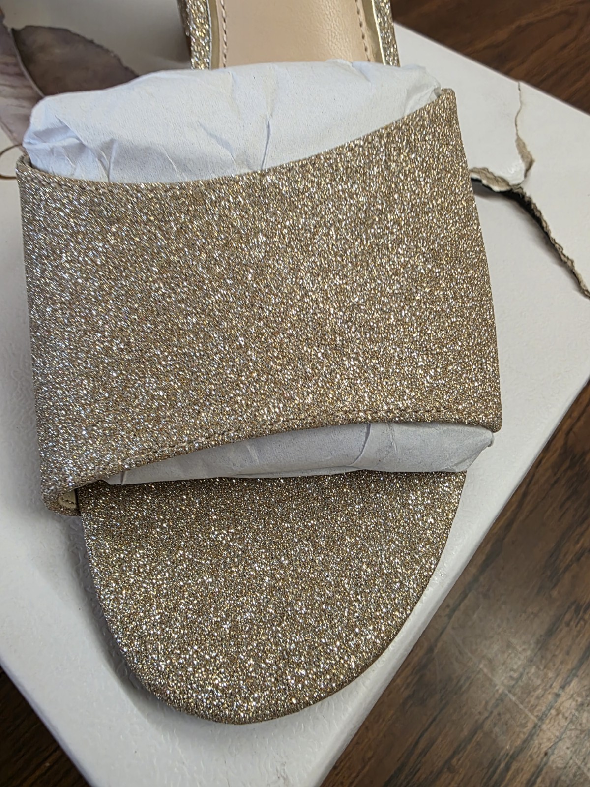 Jessica Simpson Sherron Champagne Glitter Block Heel Sandals Women’s 9M NIB