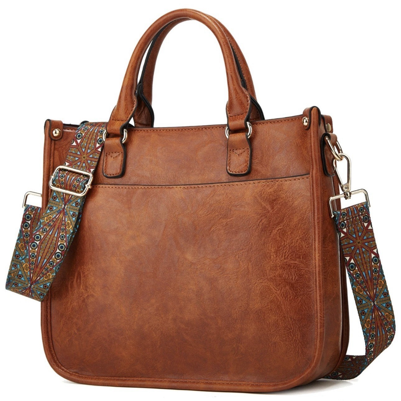 Women’s Brown Tote Bag w/ Detachable Multicolor Strap, Zip/Magnetic, Pocketsssss