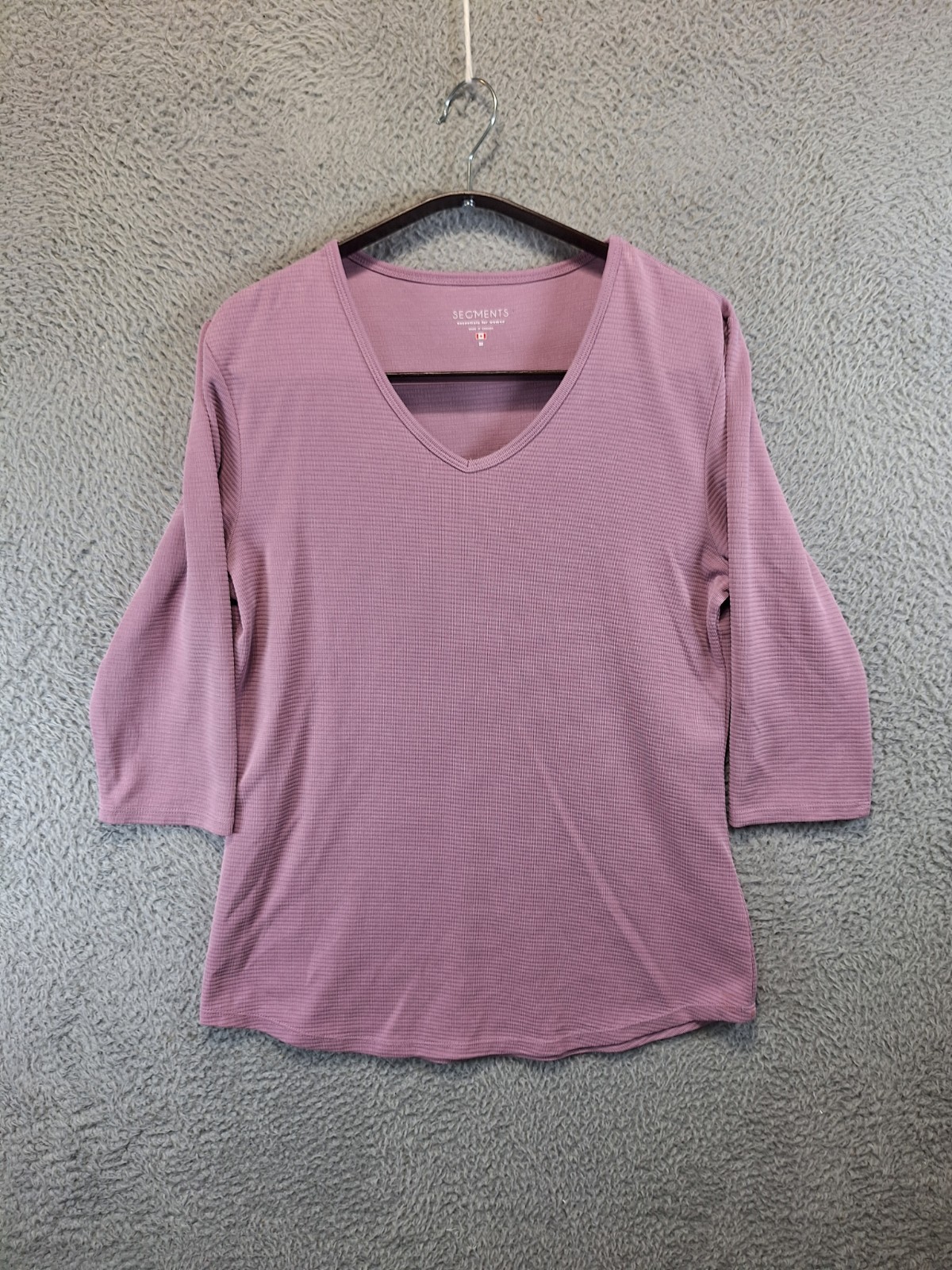 SEG’MENTS Essentials Shirt Womens Medium Purple Tencel Ribbed 3/4 Sleeve V Neck