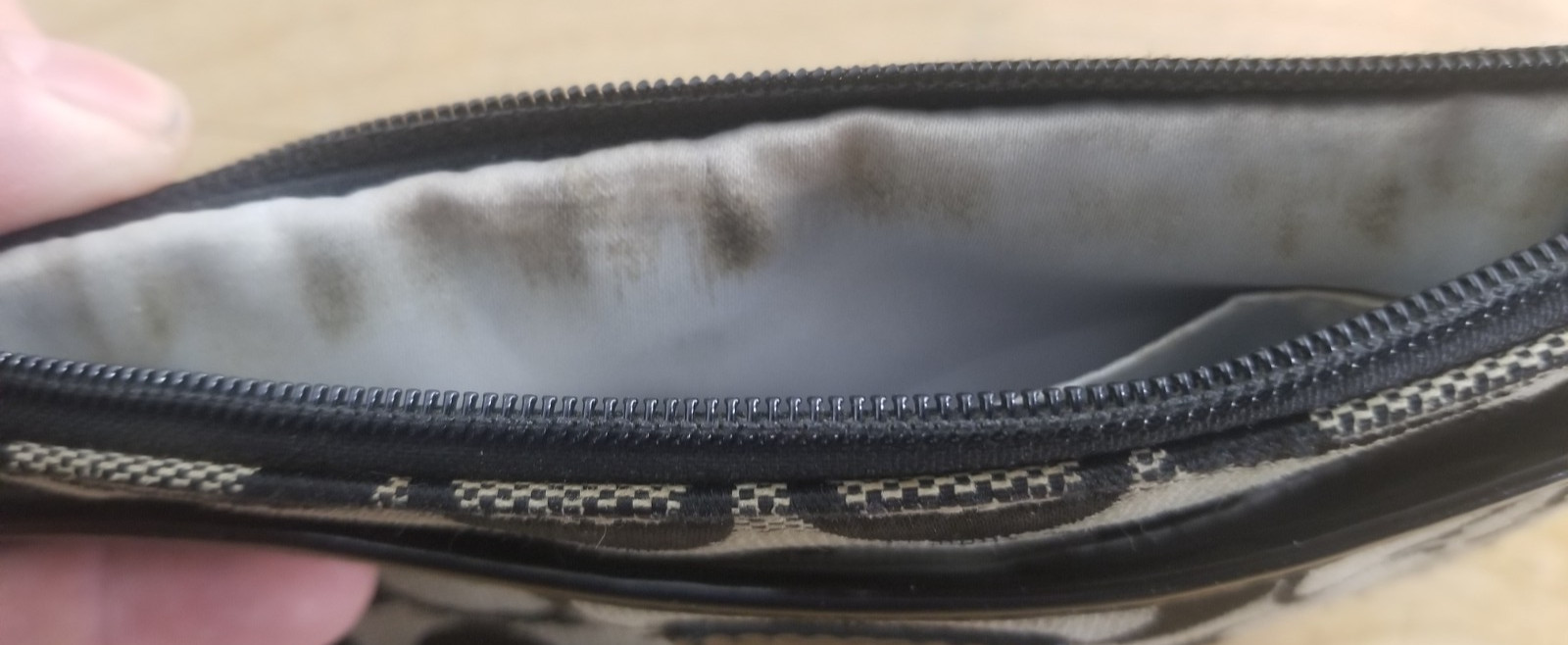 Coach Wristlet Monogram Black Grey Signature Top Zip Wallet Pouch