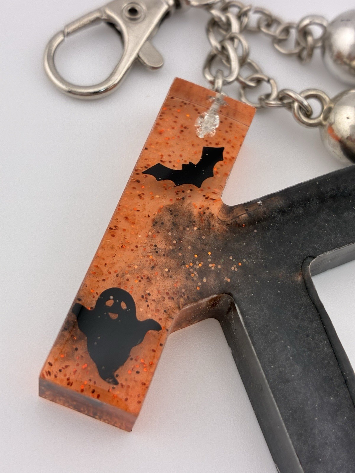 Handmade Halloween Letter K Resin Keychain Black Orange Bat Ghost Tassels New