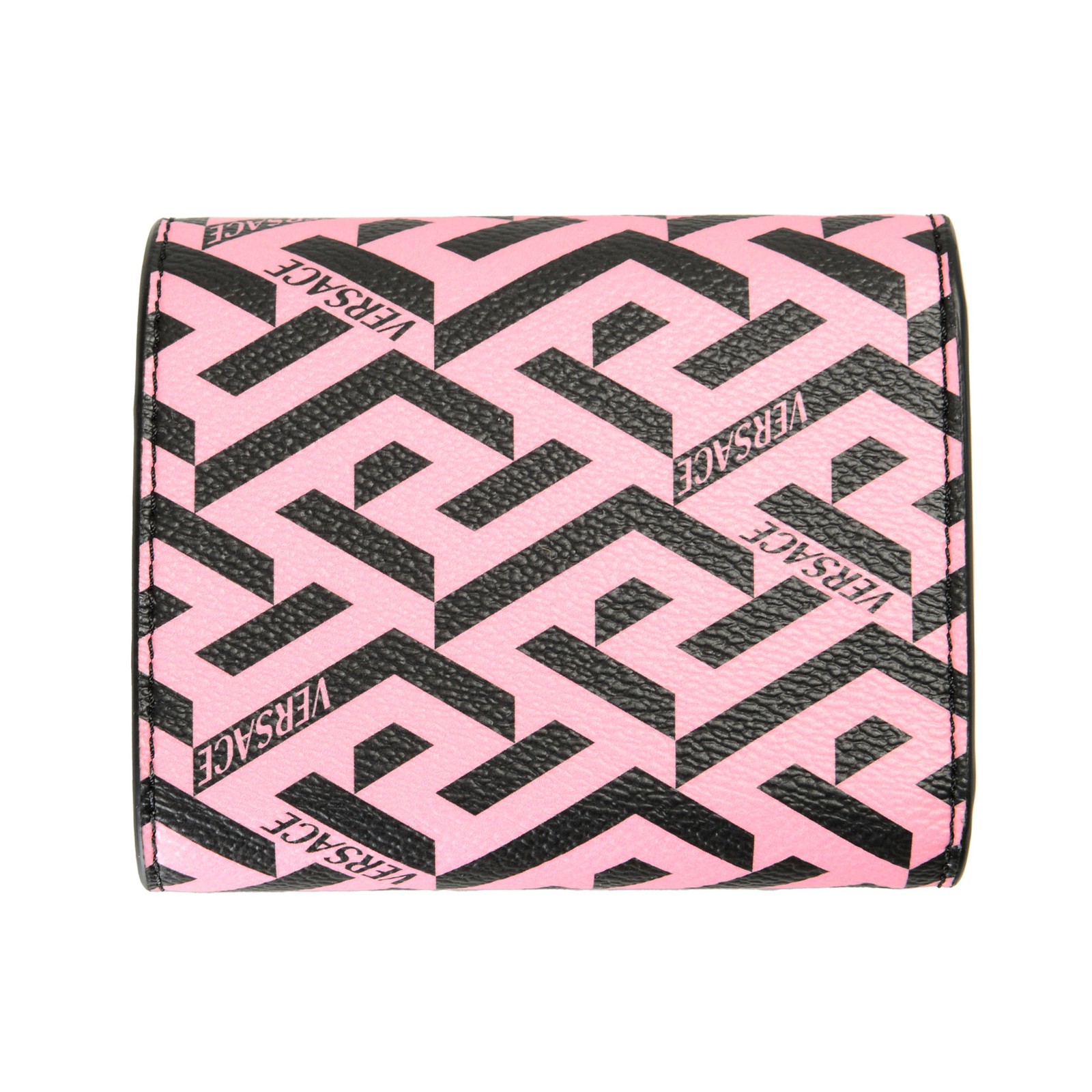Versace Mens “La Greca” Coated Canvas & Leather Logo Print Bifold Wallet