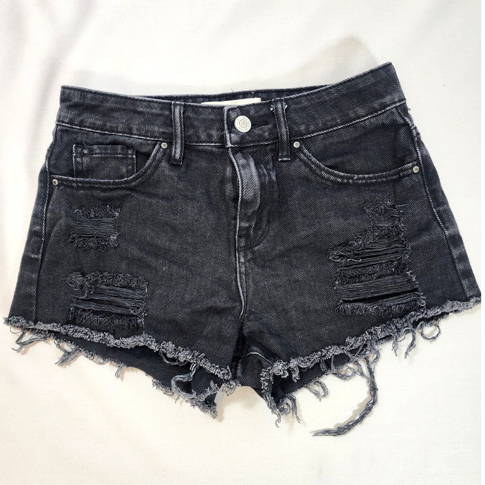 Vintage PacSun High Rise Short Black Distressed Denim Cut Off Mom Shorts Sz 22