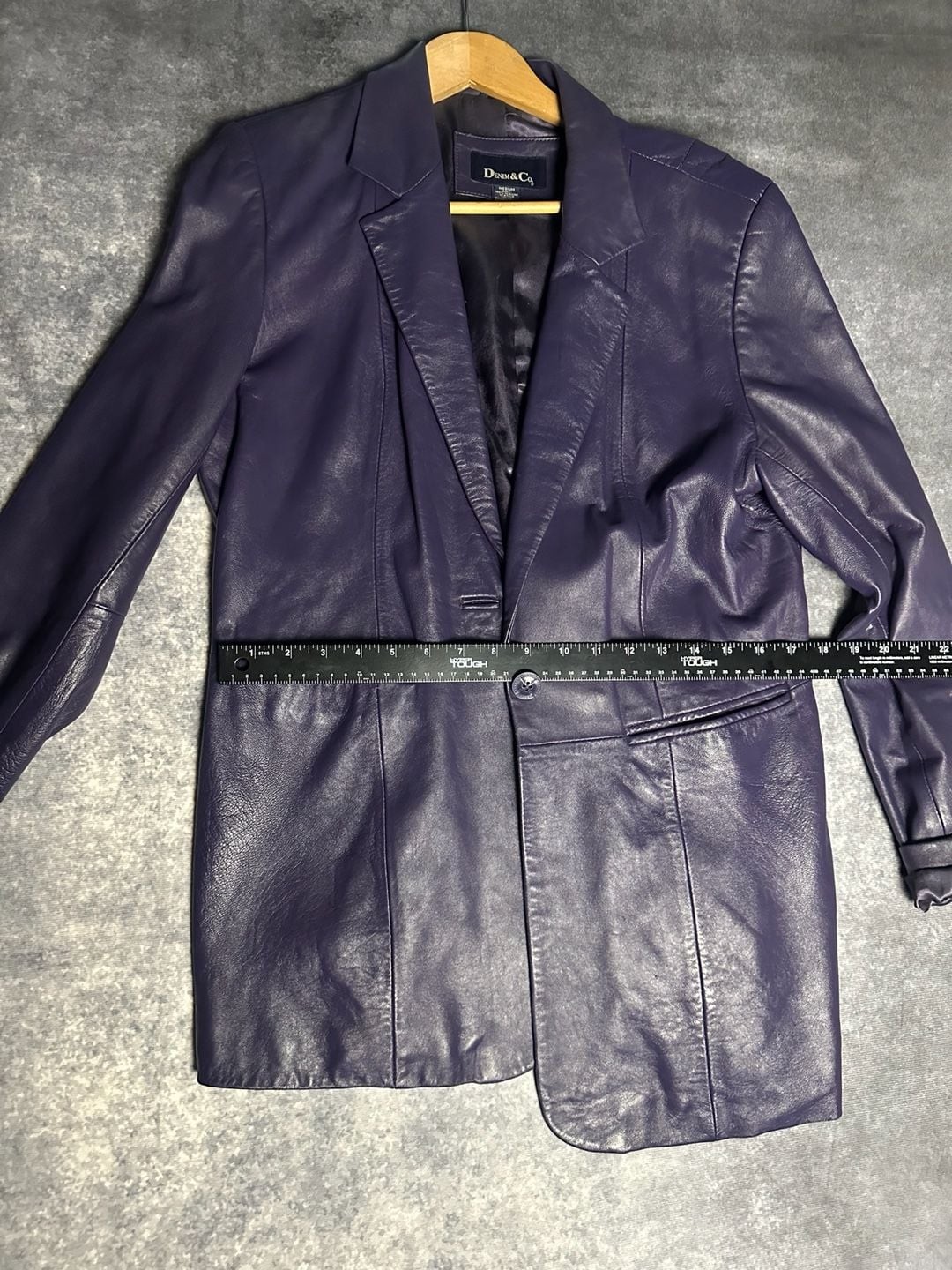 Denim & Co Women Medium Purple Genuine Leather Single Button Blazer Jacket