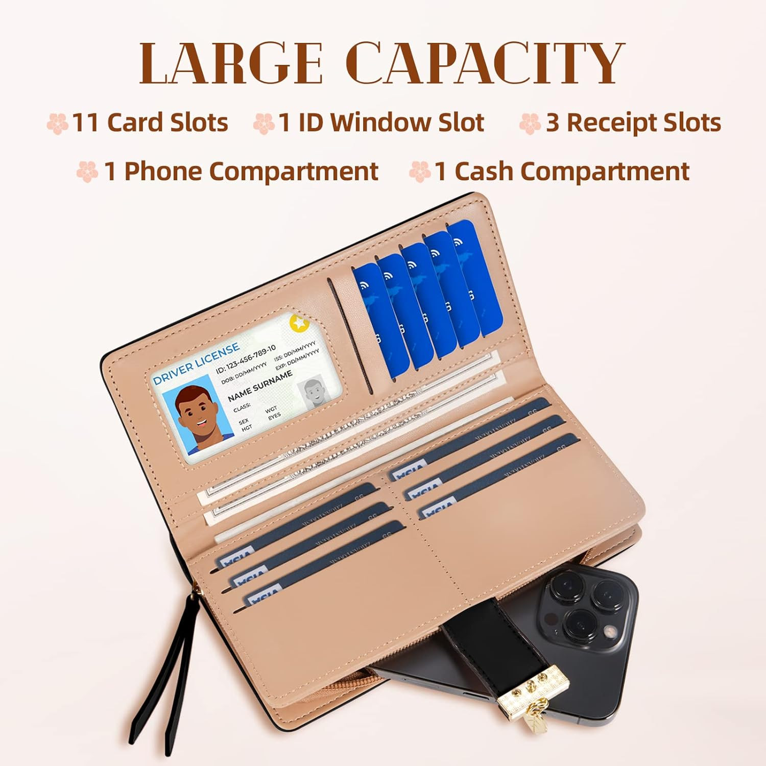 Elegant Black Leather Bifold Wallet for Women – Cute & Stylish Clutch Purse