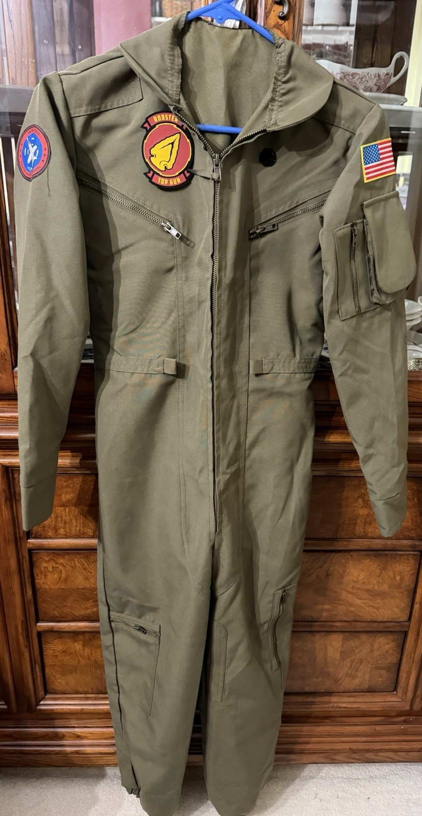 Top Gun Maverick Green Polyester Flight Suit w/ Patches Zip medium 8/10
