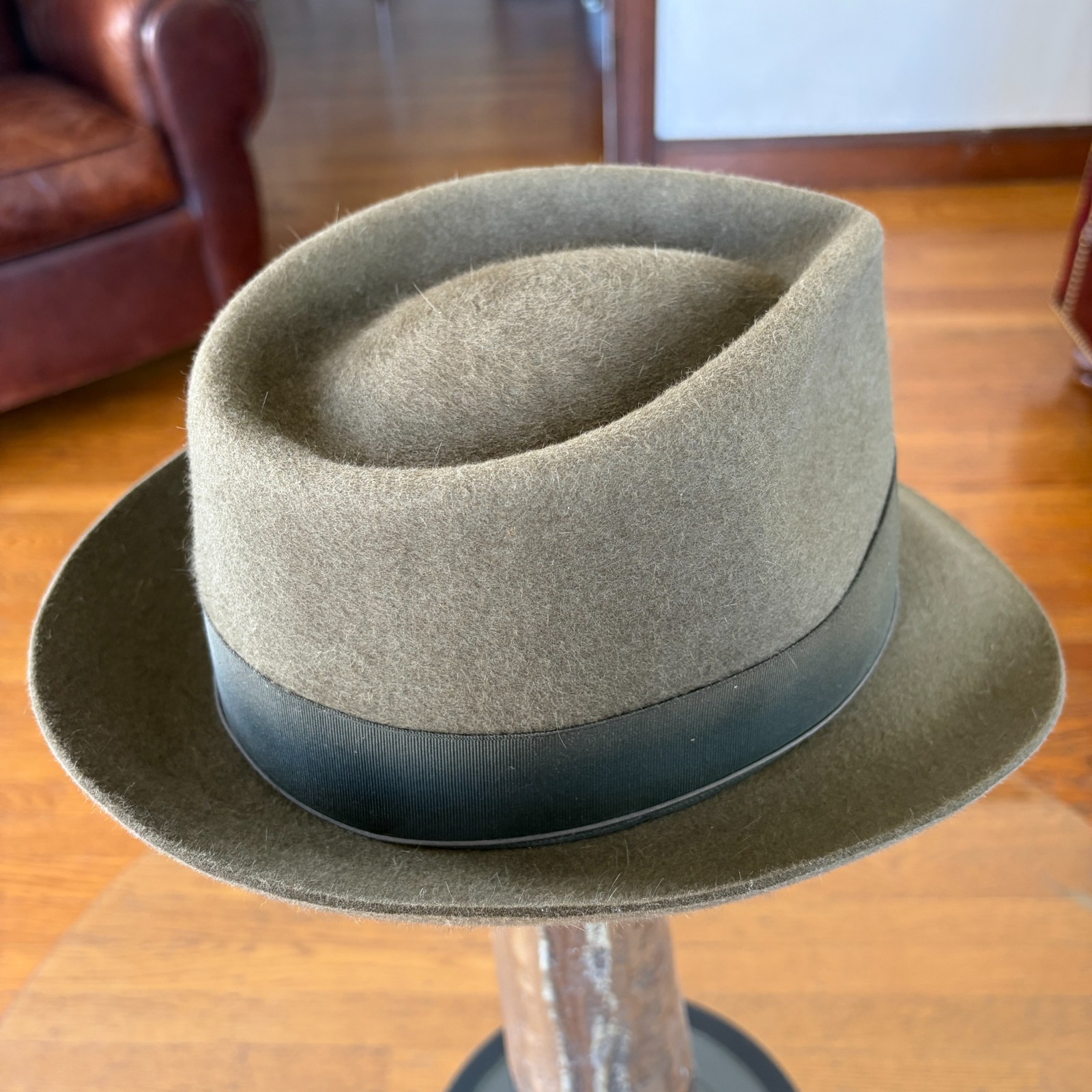 $995 Paul’s Hat Works Custom Fur Felt Fedora Stetson Moss Green Olive 7 1/8