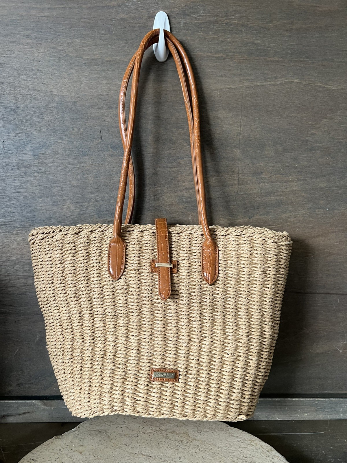 VTG Sun N Sand Woven Straw DOUBLE Handle Tote Beach Bag Boho 16 X 12 X 6 INCHES