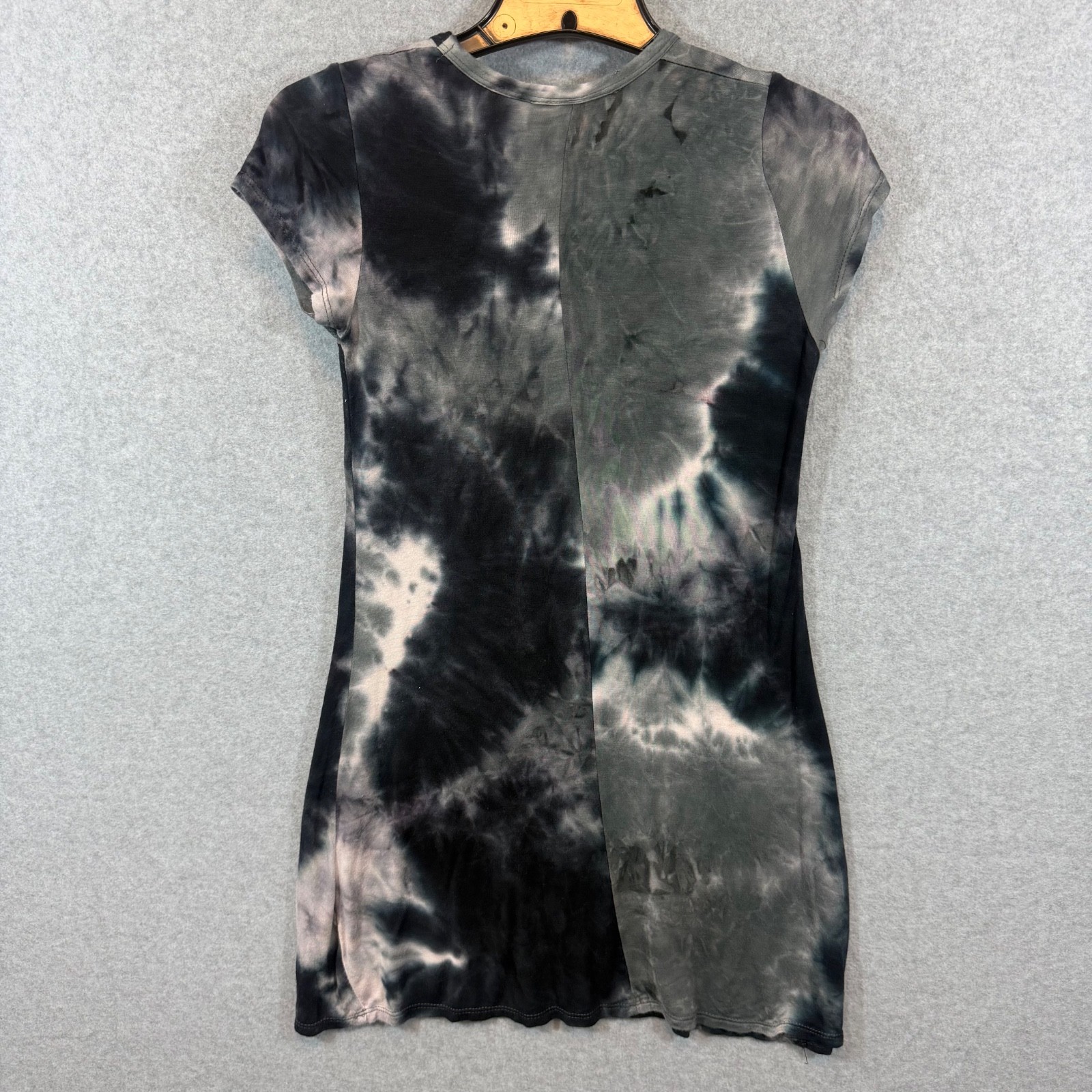 Byt & Bro Womens Small Tie Dye Dress Gray Black Short Sleeve Stretch Mini