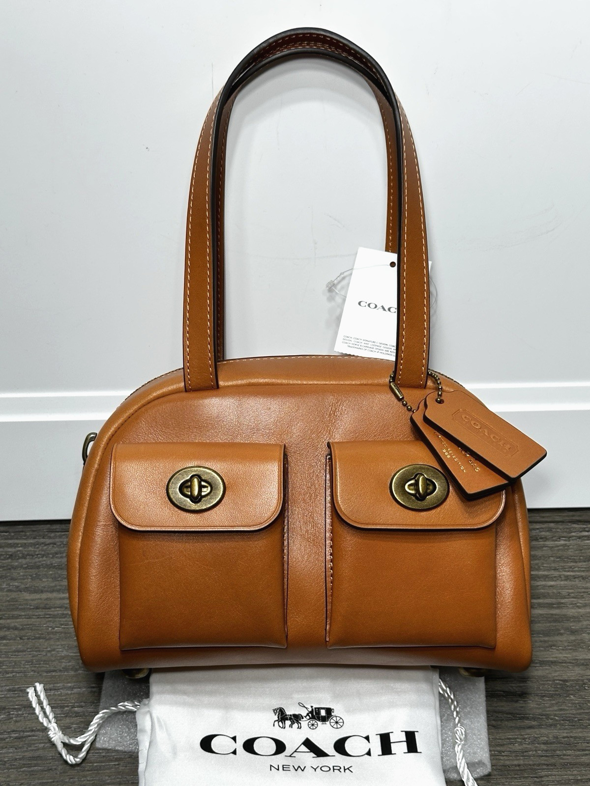 Coach Twin Turnlock Bag 20 in Toffee Waxed Leather CCC55 NWT