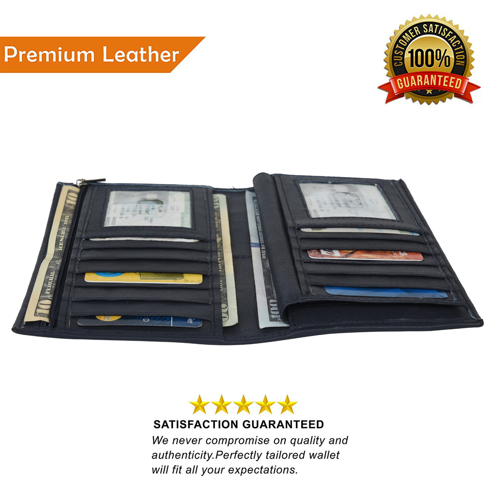Genuine Leather Checkbook Cover Card Holder Wallet For Women & Men RFID Blocking