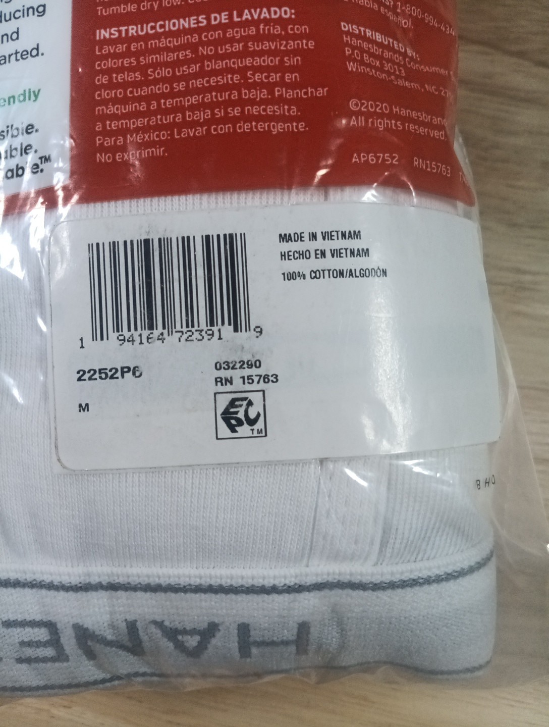 6 Pk Hanes White Cotton Tagless Full Rise Briefs Mens Medium 32-34” New