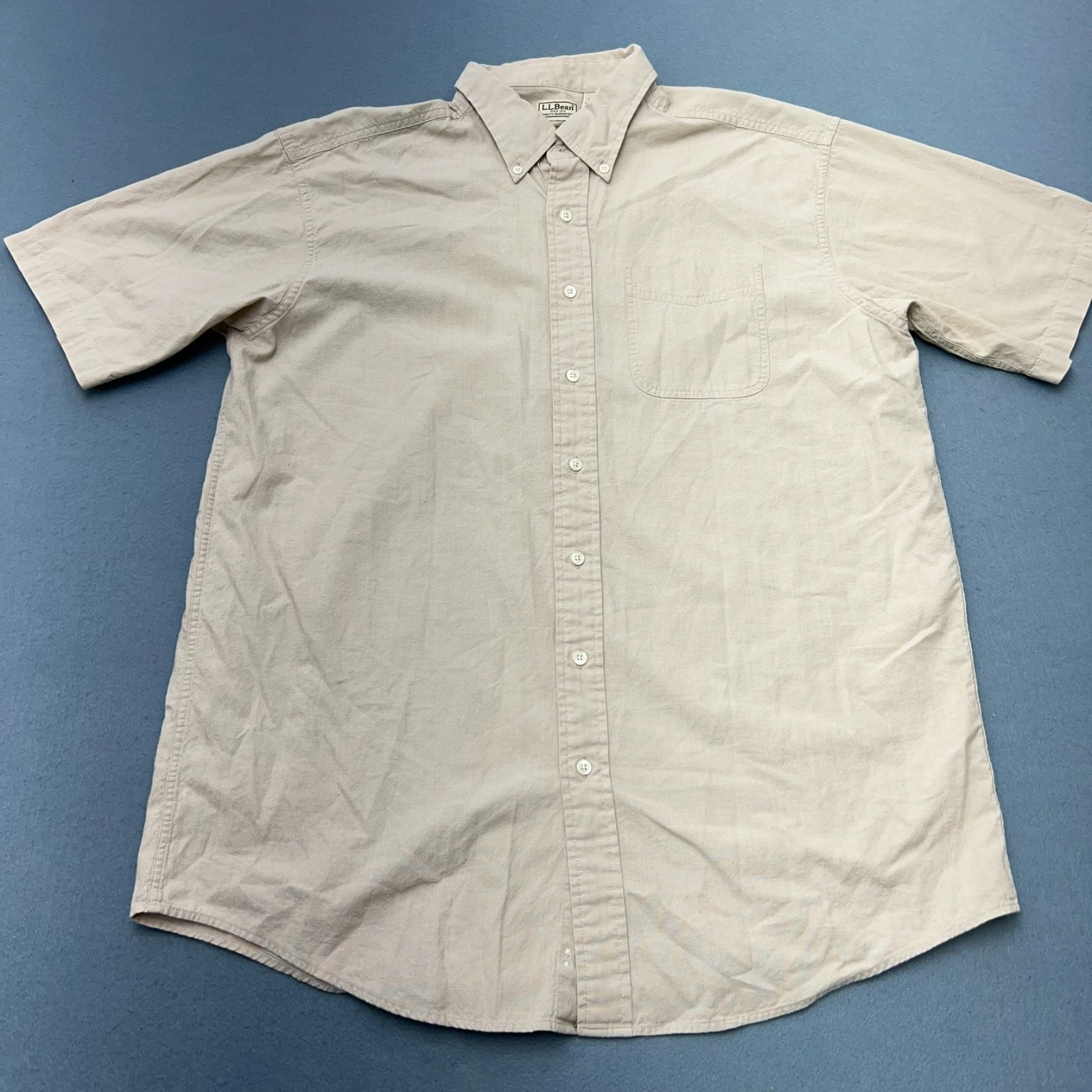 LL Bean Men’s Large Tall (LT) Tan Beige Short Sleeve Button Shirt