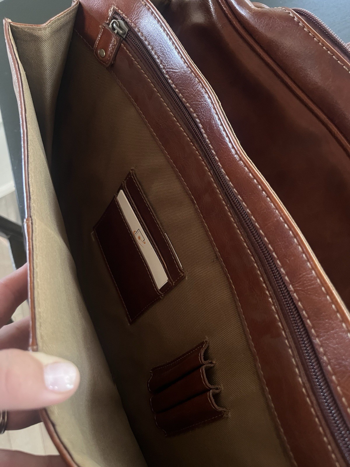 Vintage Rina Rich Brown Briefcase/Document Bag Men’s Push Lock Top Handle Zip
