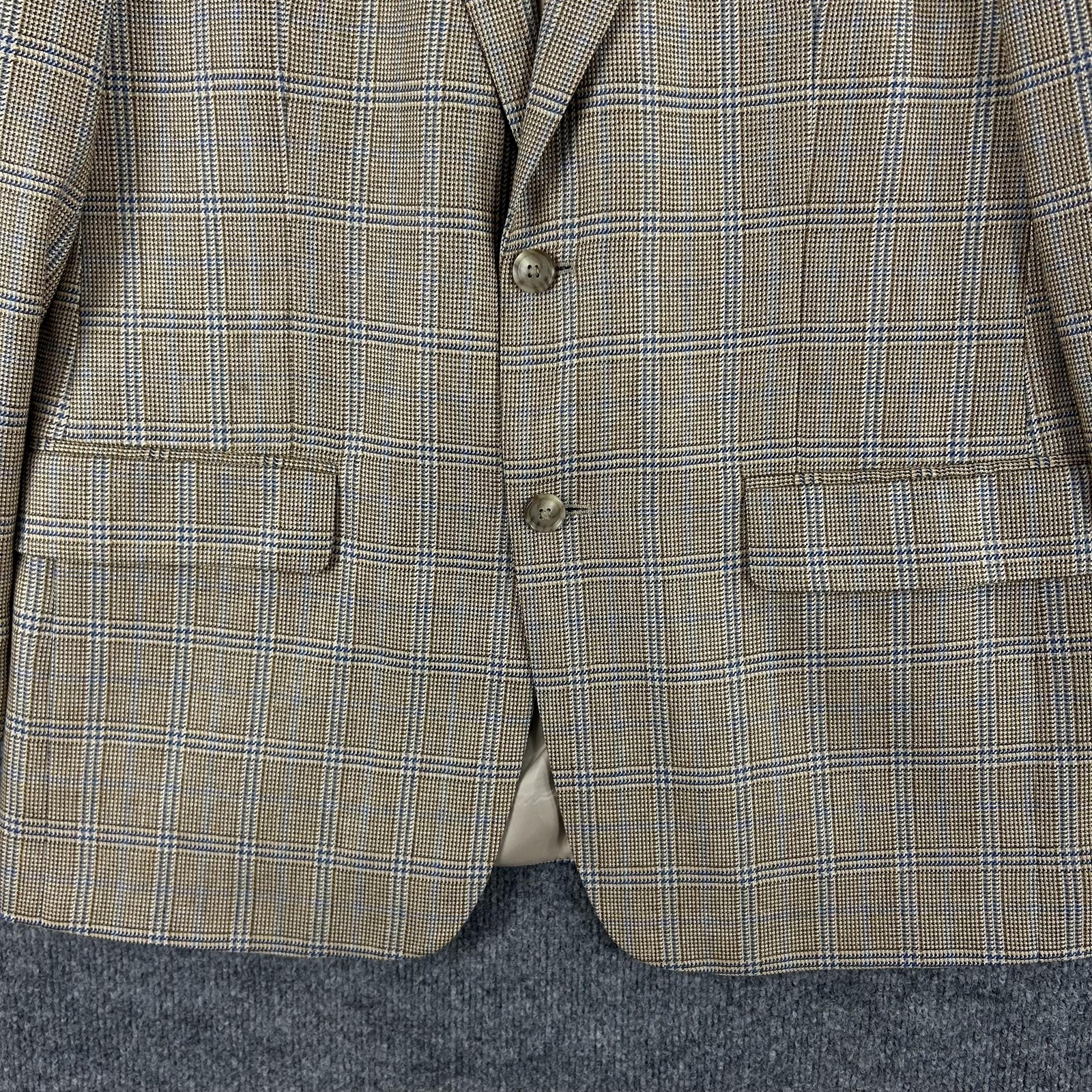 Haspel Blazer Men 40 Beige Silk Wool Plaid SportCoat Business Office Meetings