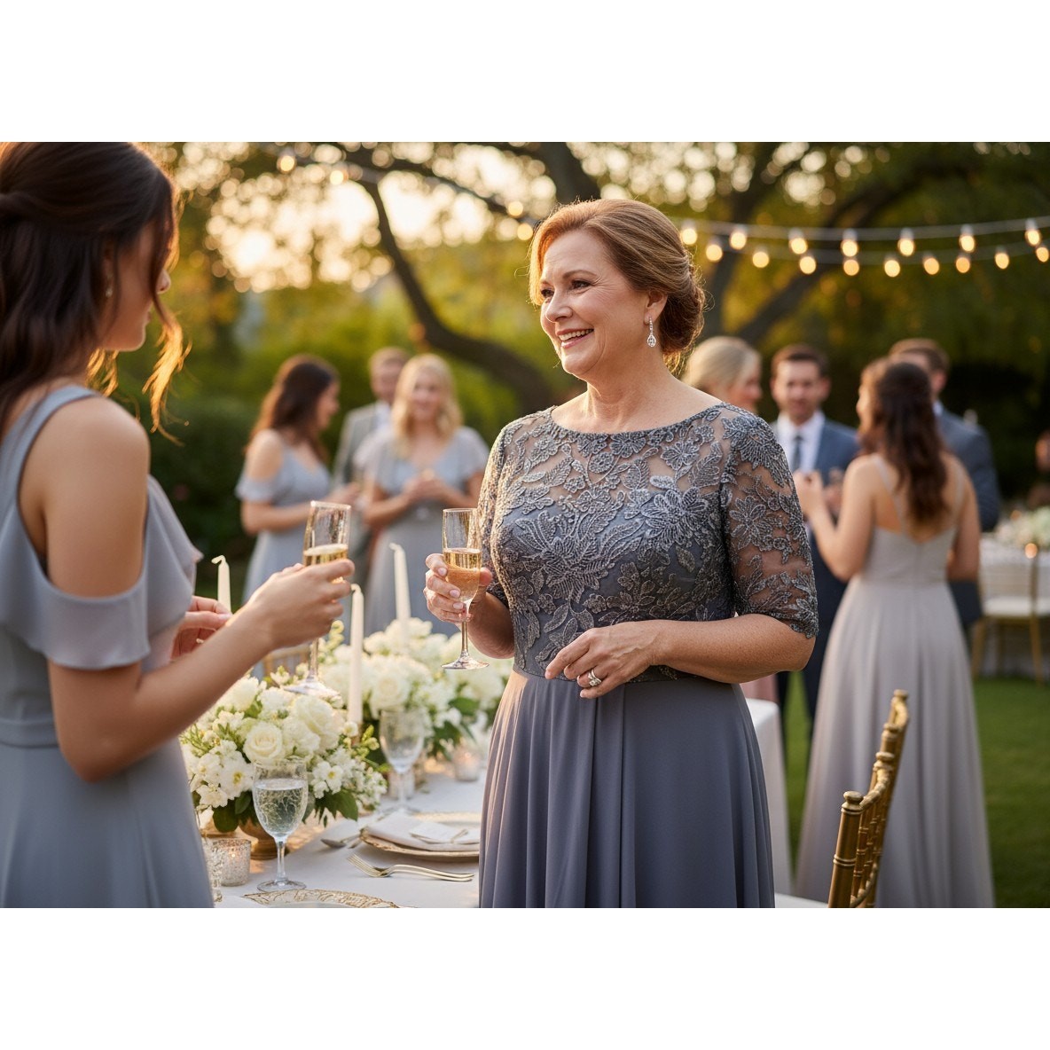 💜 Gray Lace Mother of the Bride Maxi Dress – Size S – Elegant Formal Gown 💜