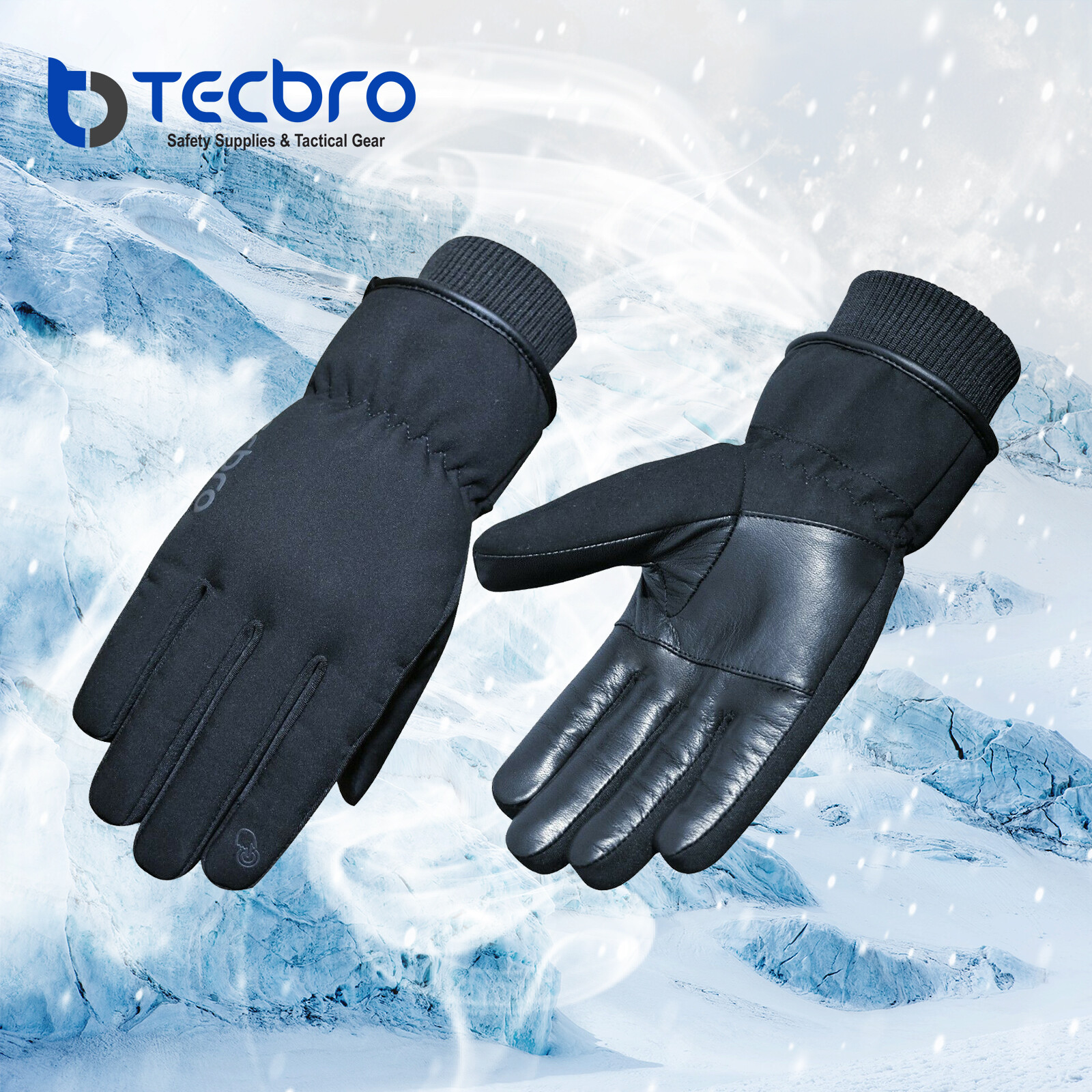Tecbro Softshell Gloves with Genuine Leather Palm & Elasticated Cuffs