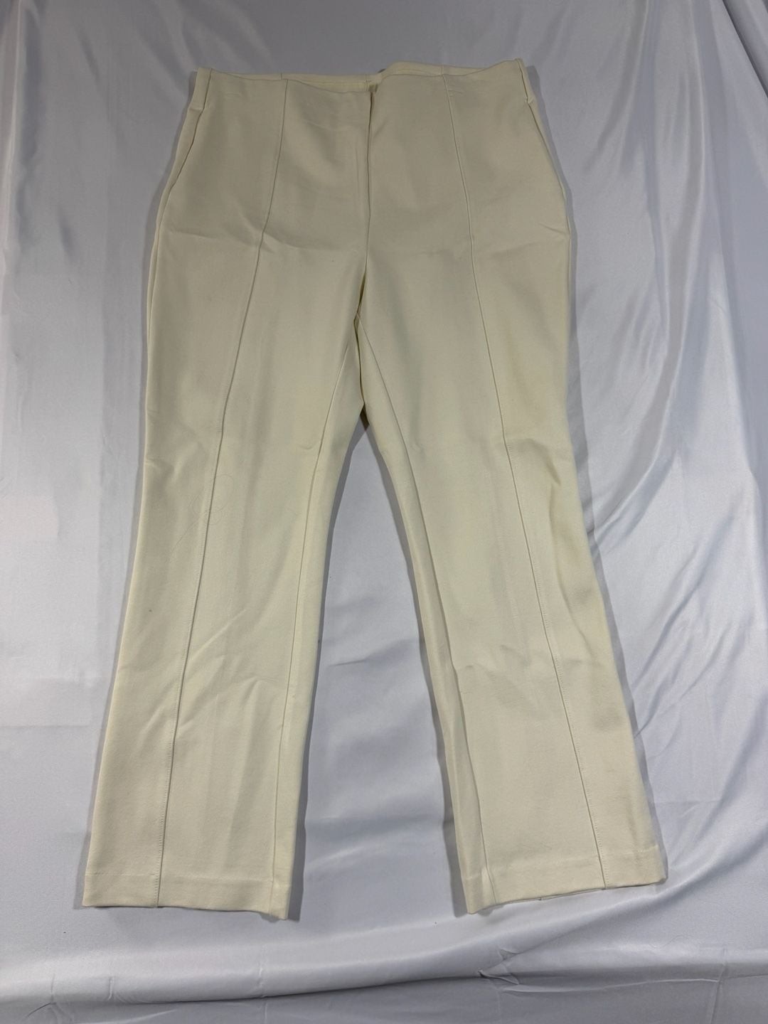 Rafaella Women’s Ivory High Rise Ponte Knit Seamed Straight Leg Pull On Pants