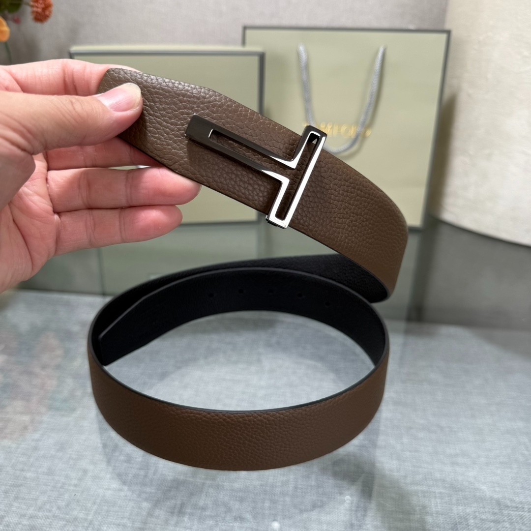 Tom Ford Reversible Belt Leather Brown / Black Belt T-Black Buckle