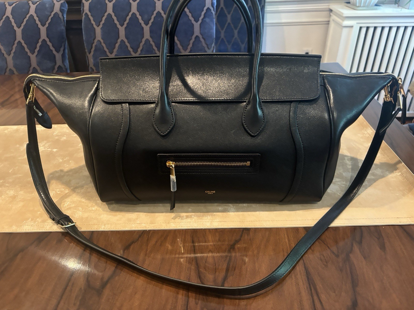 NEW Celine MEDIUM NEW LUGGAGE IN Black shiny Lambskin $4350 Authentic