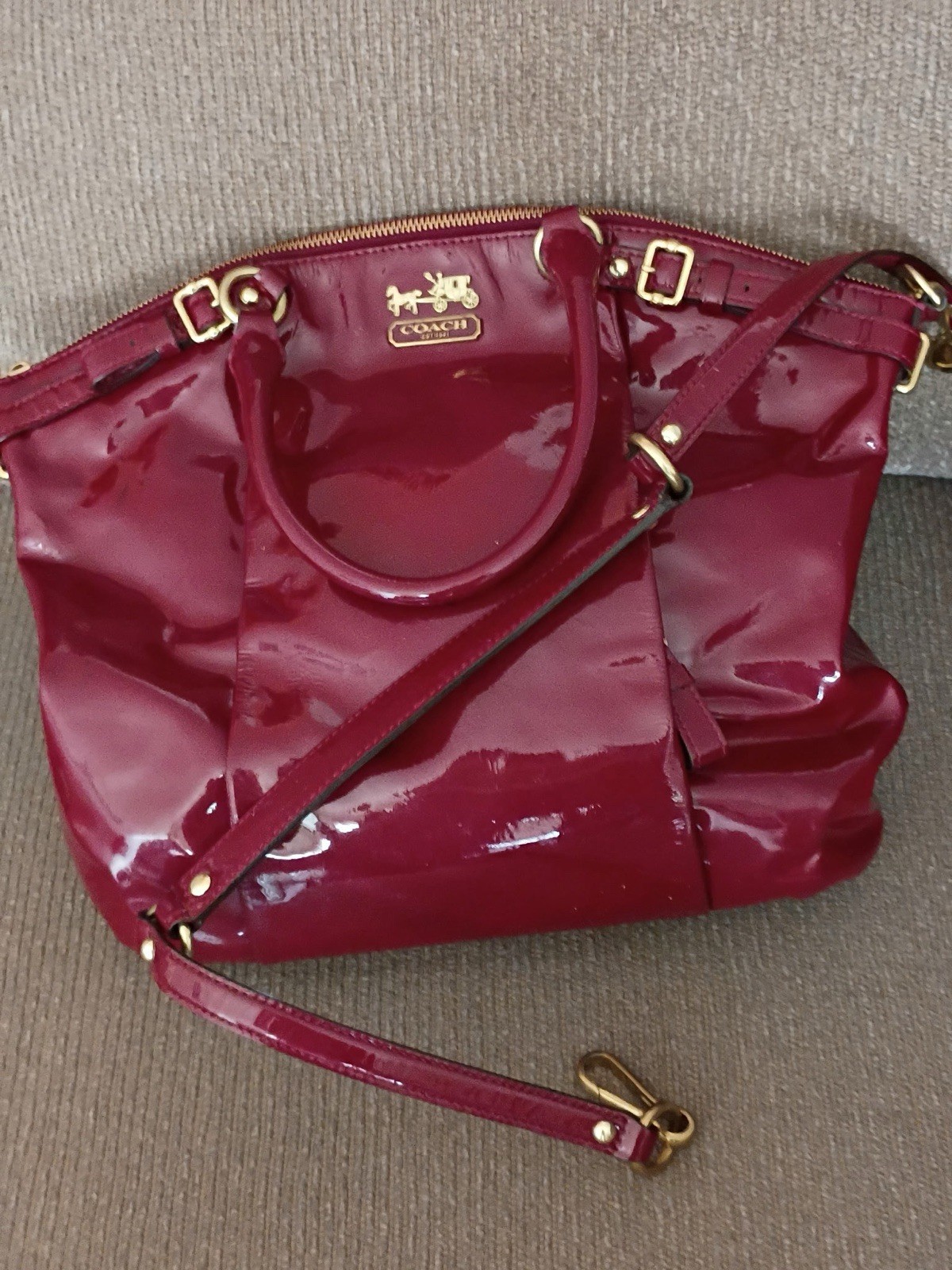 Coach Madison Lindsay Burgundy Satchel Top Handle Bag Detachable Crossbody Strap