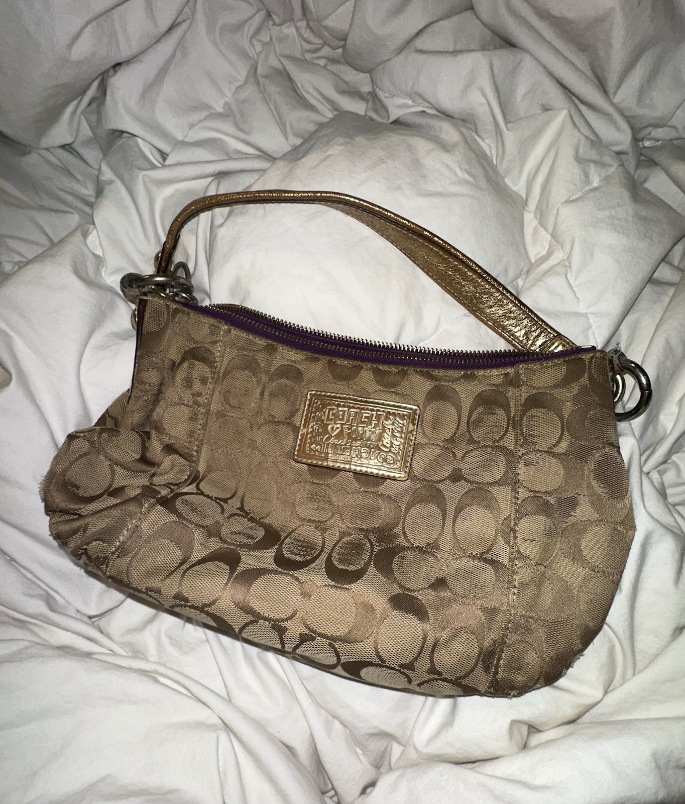 Coach Poppy Shoulder Bag Signature Canvas Brown F1020-15880 Pre Owned