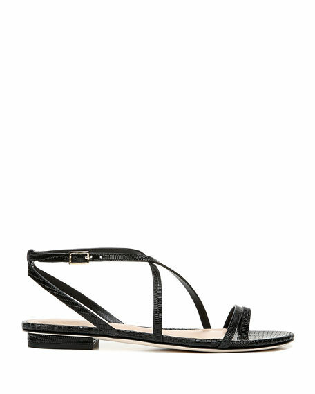 Via Spiga V-Calandre Black Leather Shine Flats Women’s Sandal Various Sizes