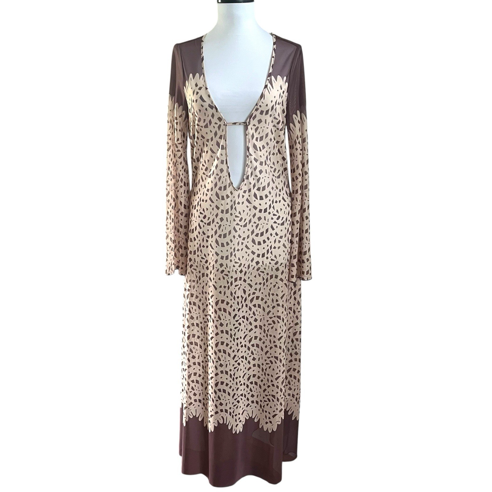 Caroline Constas Lidi Mesh Cover Up Maxi Dress S Brown Resort Beach Boho New