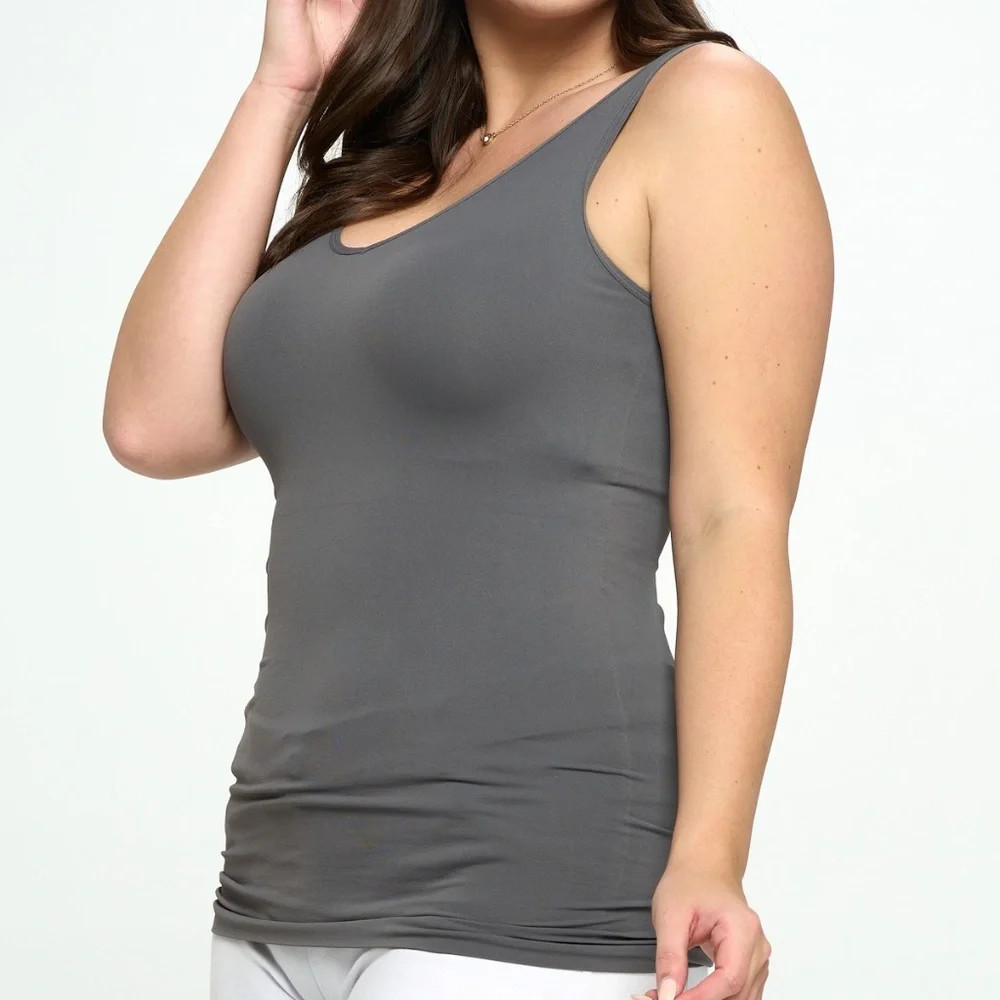 Plus Yelete Charcoal V or U Neckline Reversible Seamless Tank
