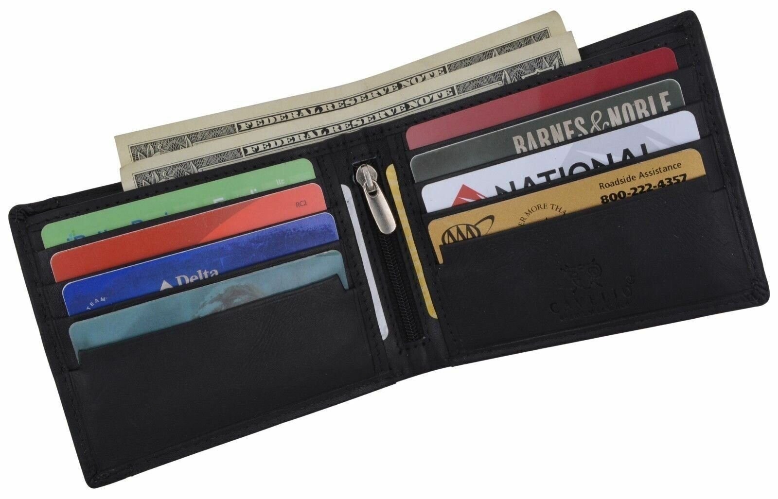 Mens Bifold Black Wallet Premium Leather Front Removable ID/Card Holder Wallet