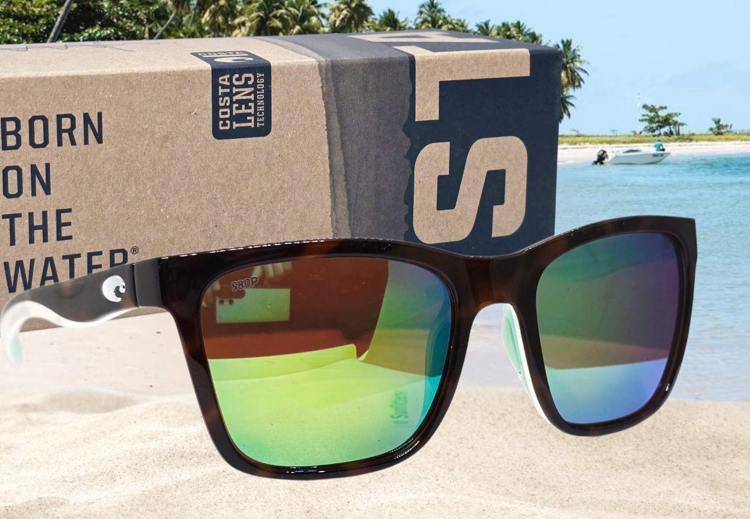 COSTA DEL MAR shiny tortoise/green mirror PANGA polarized 580P sunglasses NEW!