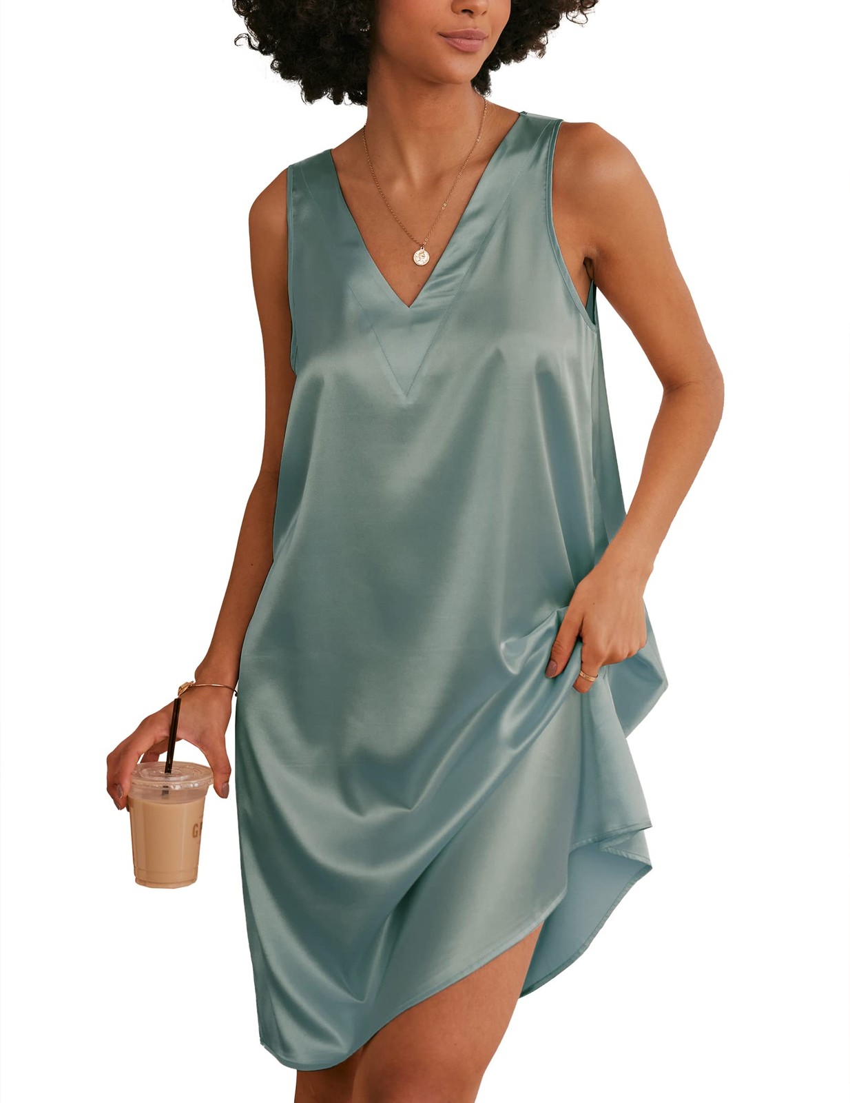 Ekouaer Women’s Sleeveless Tank Nightgowns Silk Slip Dress Sleepwear Wide Strap
