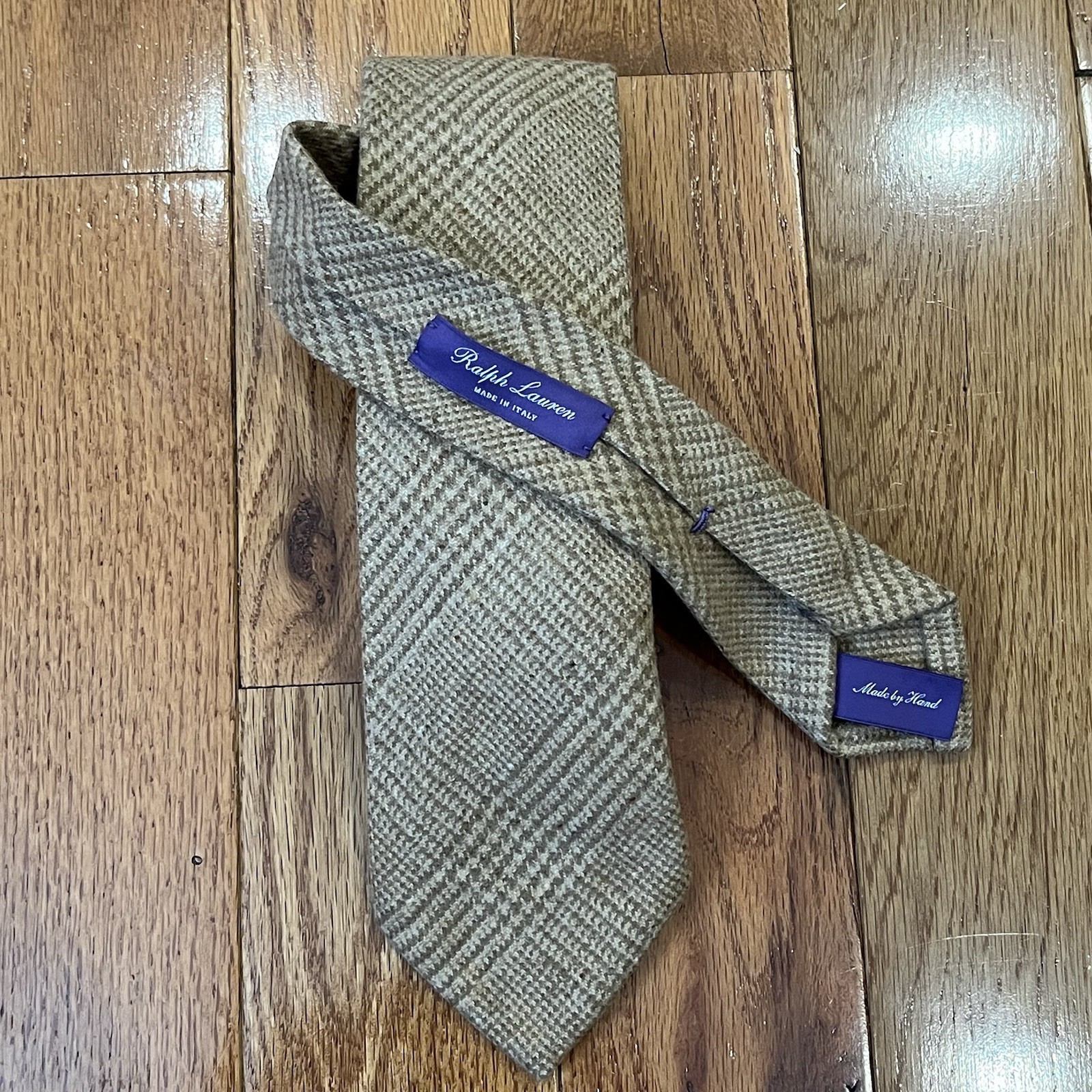 Ralph Lauren Purple Label Tie Glen Plaid Wool Neck Tie Hand Rolled Italy Made