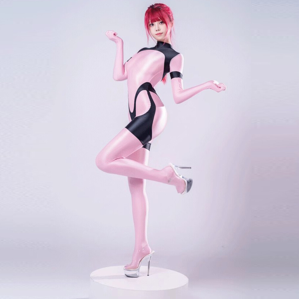 Women Sexy Shiny Jumpsuit Clubwear Gloves Catsuit Party One Piece Satin Bodysuit