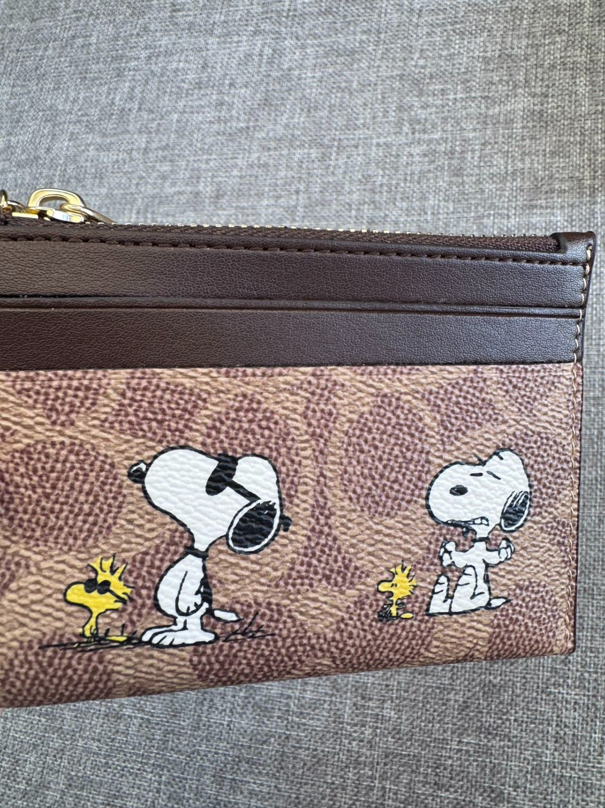 Coach X Peanuts Mini Skinny ID Case Signature Canvas W/Snoopy Print CBT14 NWT